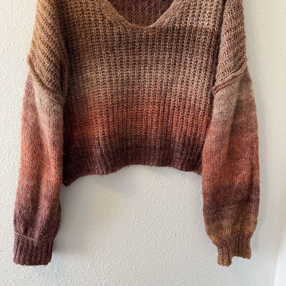 Rewind Women's Sweater Size XL Ombre Brown Tones Oversized Balloon Sleeves Boho - Picture 4 of 12